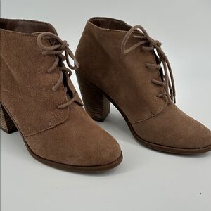 Jessica Simpson Cyanne Tan Taupe Suede Leather, Lace High Heel Ankle Boots Sz 8